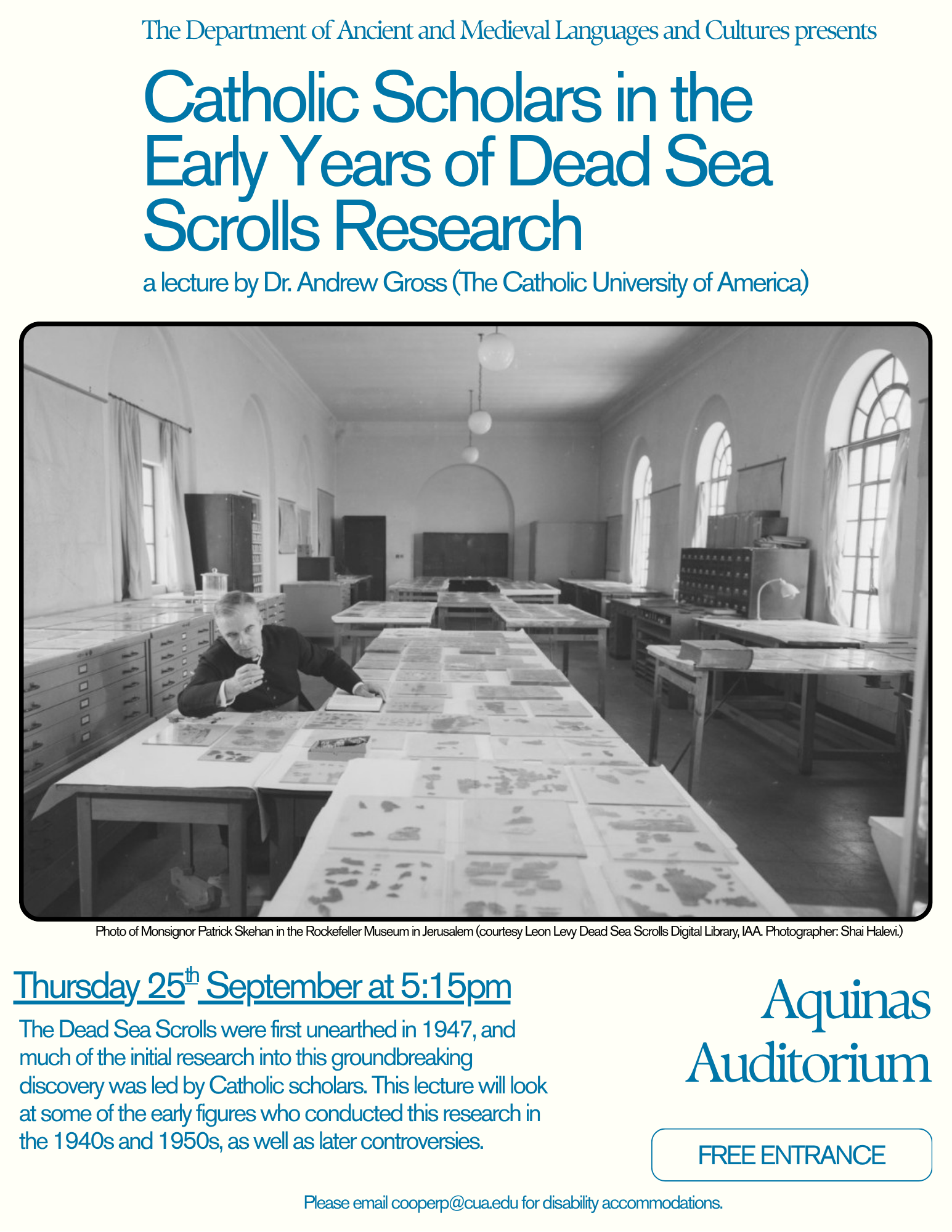 Flyer for Dead Sea Scrolls lecture